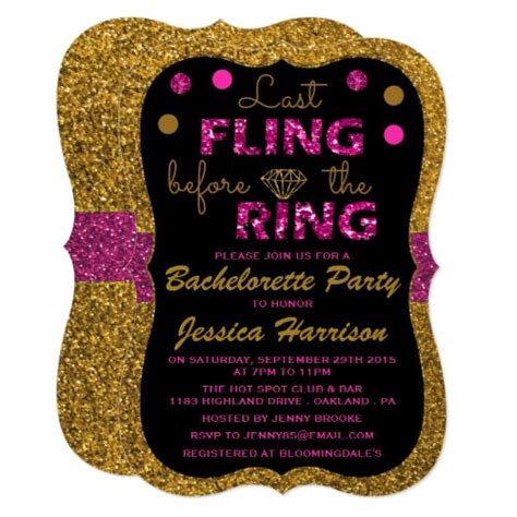 Last Fling Before The Ring Bachelorette Party Invitation Bachelorette Party