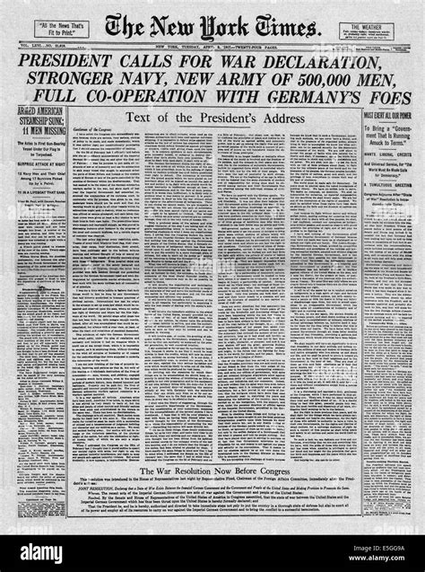 1917 New York Times Front Page Reporting Us President Wilson Calls