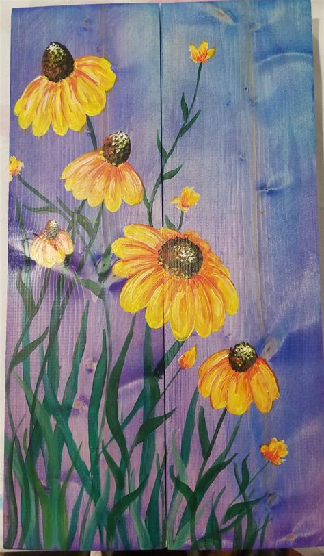 Wildflowers Painting On Wood Palette And Pub