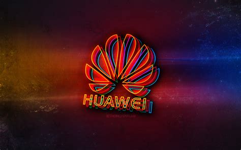 Download Wallpapers Huawei Logo Light Neon Art Huawei Emblem Huawei