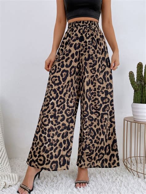 Shein Vcay Leopard Print Wide Leg Pants Shein Usa