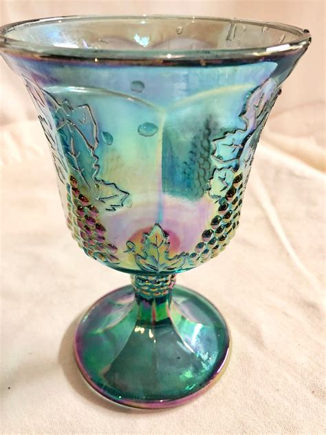 Antique Iridescent Blue Carnival Glass Goblet