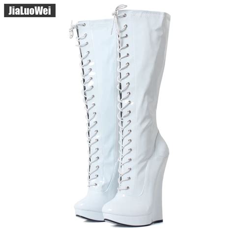brand new ballet boots lace up 18cm wedge heel with strange heel 3cm platform patent leather
