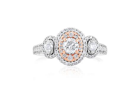 3-Stone Halo Diamond Engagement Ring | Pink sapphire ring engagement, Rose gold engagement ring ...