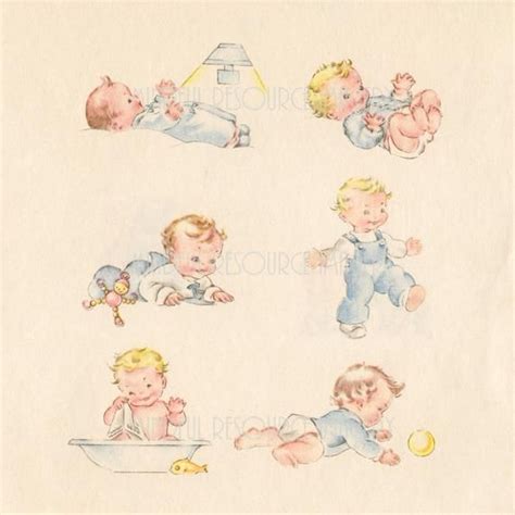 Retro Baby Clip Art Colorful 1940s Vintage Printable Fun Babies For