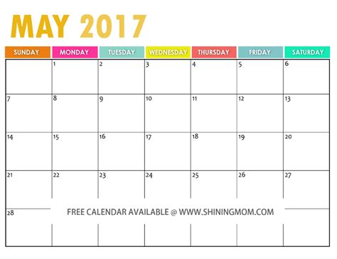 Free Printable May 2017 Calendar