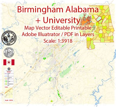 Birmingham Pdf Map Vector Exact City Plan University Of Alabama