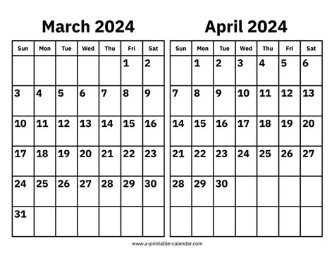 March April 2024 Calendar Printable Free Calendar Elga Nickie
