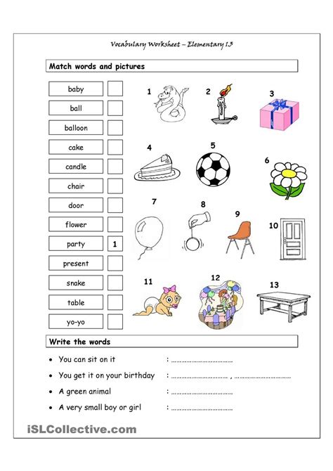 Kindergarten Vocabulary Worksheets