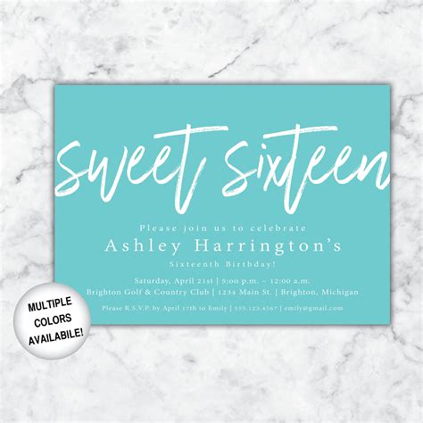 Sweet Sixteen Invitation Printable Sweet 16 Party Invitation Etsy