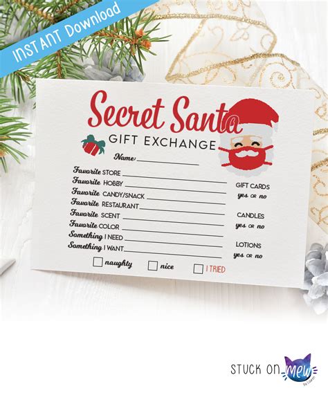 Printable Secret Santa T Exchange