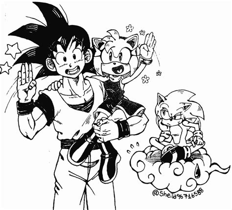 Son Goku Sonic The Hedgehog And Amy Rose Dragon Ball And 1 More Drawn By Sheila96716588