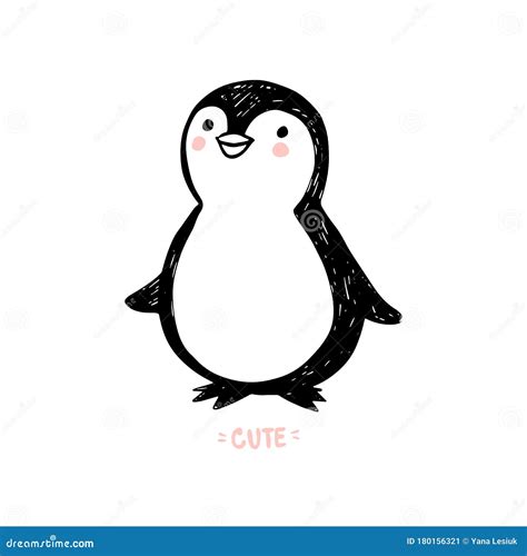 Hand Drawn Cute Penguin Isolated On White Doodle Cute Animal
