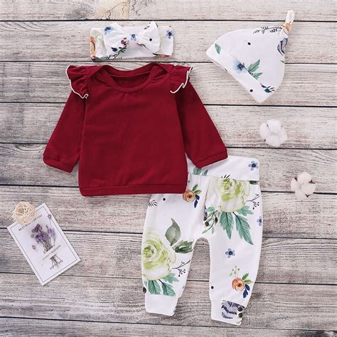 Infant Baby Girl Clothes Set Flower Floral Long Sleeve Shirt Pants