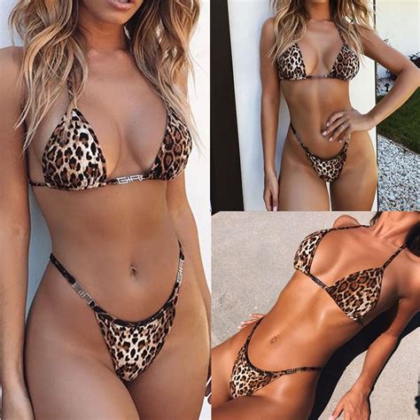 2019 Sexy Bandage Bikinis Women Leopard Bikini Set Swimming Thong Bikini Off Shoulder Swimsuit