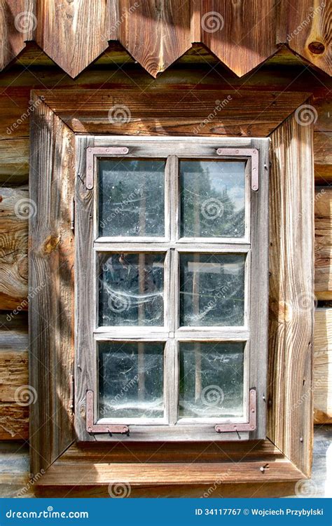 Wooden Window With Cobwebs Behind Glass Traditional Cottage Poland