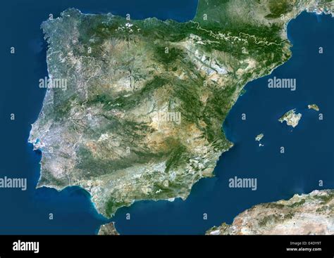 Spain And Portugal True Colour Satellite Image With Border Spain And