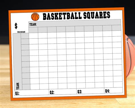 Printable Basketball Squares Game Basketball Pool Grid Etsy