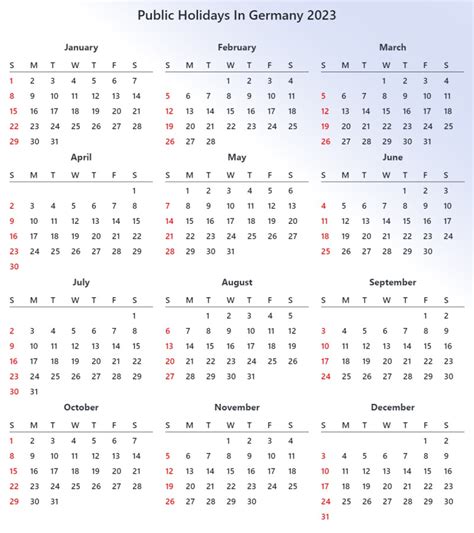 Printable Germany 2023 Calendar With Holidays