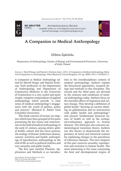 Pdf A Companion To Medical Anthropology