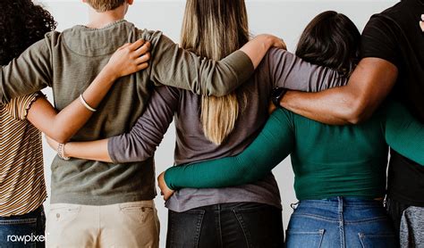 Download Premium Image Of Rearview Of Diverse People Hugging Each Other People Hugging