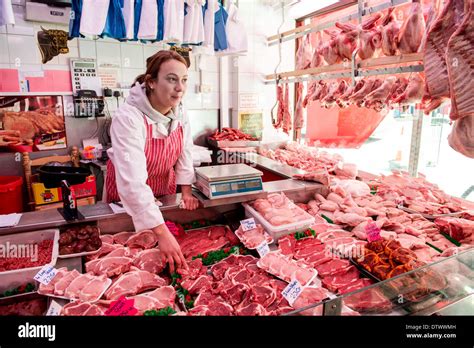 Scene In A Local Butcher Shop Stock Photo Alamy