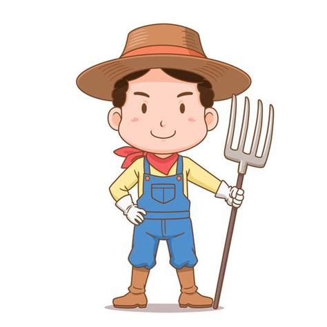 Personagem De Desenho Animado Do Fazendeiro Segurando O Ancinho Vetor