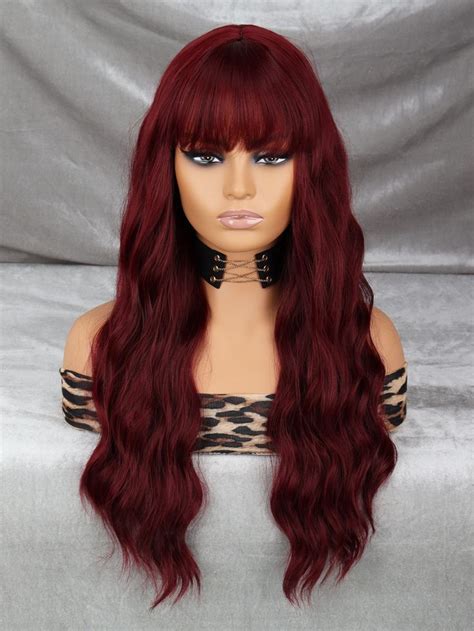 Natural Long Curly Synthetic Wig With Bangs Red Hair With Bangs Wigs With Bangs Synthetic Wigs