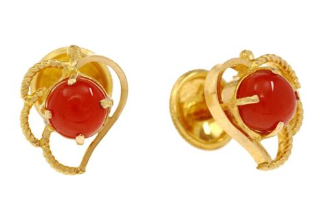 A Pair Of Ear Tops Crafted In Gold Set With Corals Top Crafts Corals