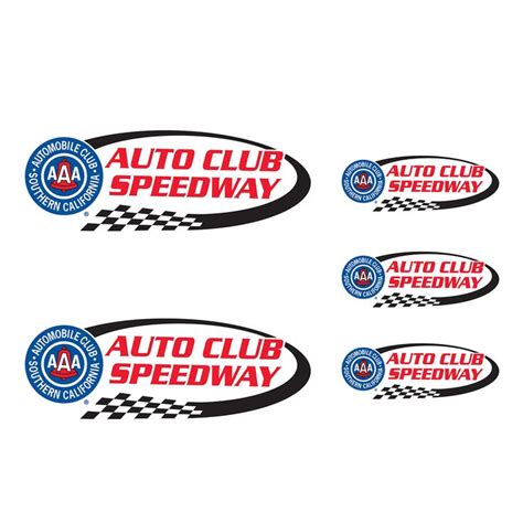 Four Auto Club Speedway Stickers Are Shown In Red White And Blue With