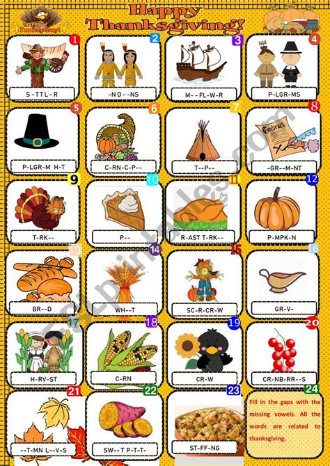 Happy Thanksgiving Pictionary Key Esl Worksheet By Karagozian