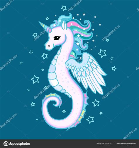 Cute Cartoon Rainbow Seahorse Unicorn Design Prints Posters Vector