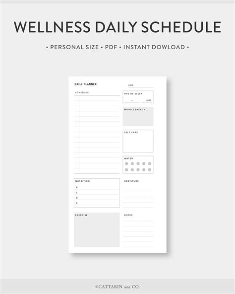 Personal Wellness Daily Planner Printable Day On One Page Etsy
