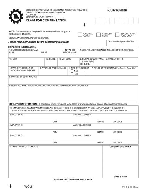 Missouri Wc 21 Fillable Form 2014 Fill Out And Sign Online Dochub