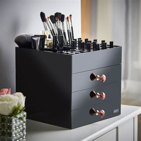 Beautify Large Black Acrylic Cosmetic Makeup Organizer Stand With 3