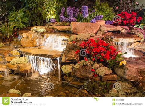 Brightly Lit Waterfall And Pond Stock Photo Image Of Landscape