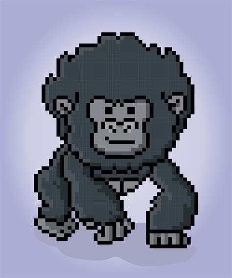 8 Bit Pixel Of Gorilla Animal For Game Assets And Cross Stitch