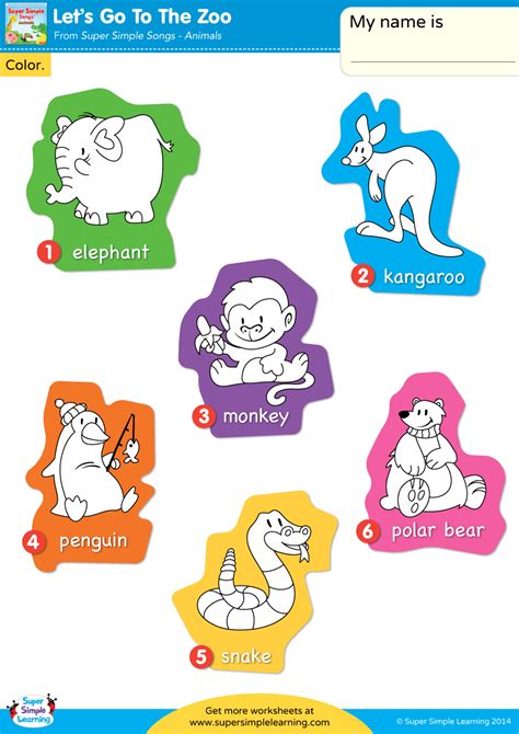 Lets Go To The Zoo Worksheet Vocabulary Coloring Super Simple