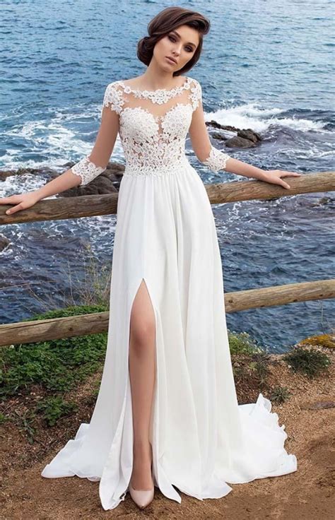 34 Long Sleeves Beach Bohemian Wedding Dresses 2018 Chiffon Scoop Neck