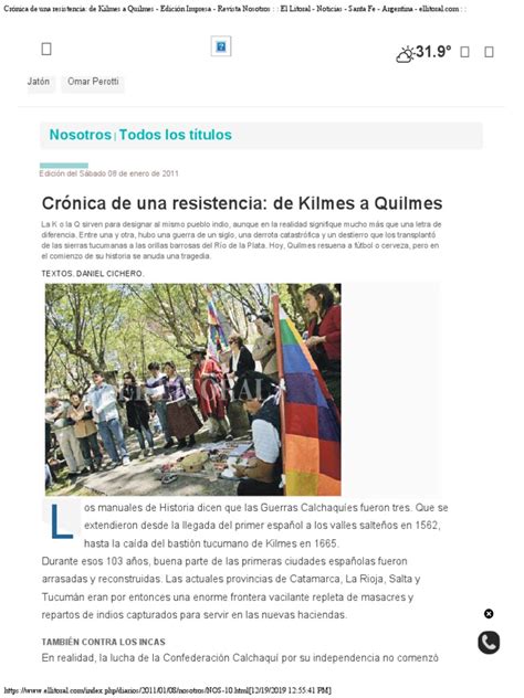Crónica De Una Resistencia De Kilmes A Quilmes Pdf España América