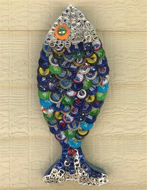 Bottle Cap Art Hanging Ecelectic Fish Artsandcrafts 魚アート クラフトの