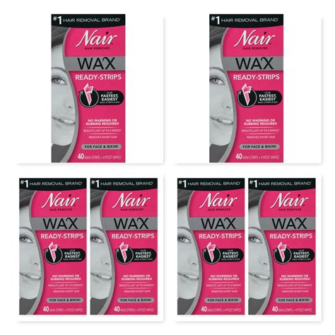 6 Pack Nair Hair Remover Wax Ready Strips For Face And Bikini 40 Wax Strips