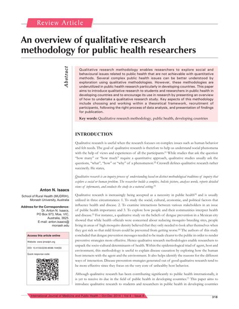 Qualitative methodology presently is gaining increasing recognition in developmental psychology. (PDF) An overview of qualitative research methodology for ...