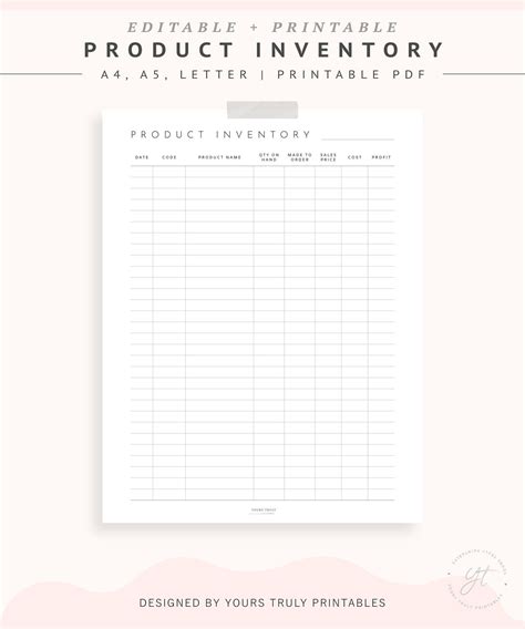 Editable Product Inventory List Printable Inventory Tracker Etsy Business Printables
