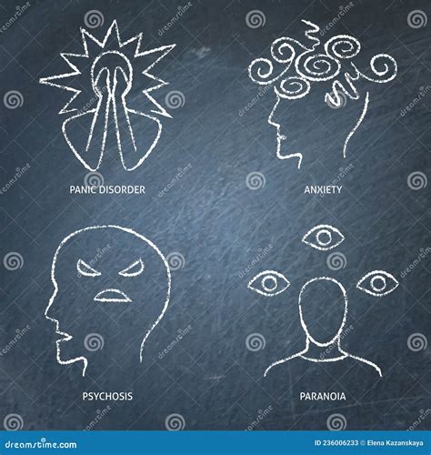 Chalkboard Mental Disorders Icon Set In Line Style Stock Vector