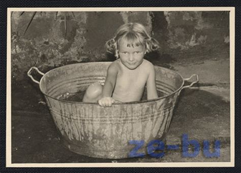 Vintage Photo CHEEKY Babe GIRL BATHING IN BATH TUB S Antique