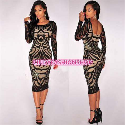 New Women Sexy Club Long Sleeve Lace O Neck Casual Bandage Bodycon