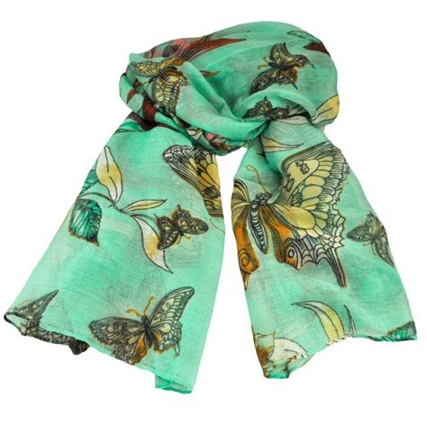 Butterfly And Birds Animal Print Mint Green Lightweight Womens Shawl