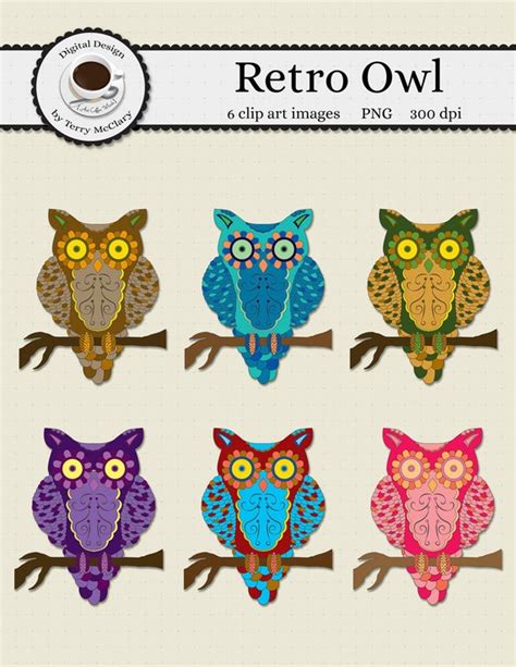 Items Similar To Owl Clipart Retro Style Owl Graphics Digital Clip