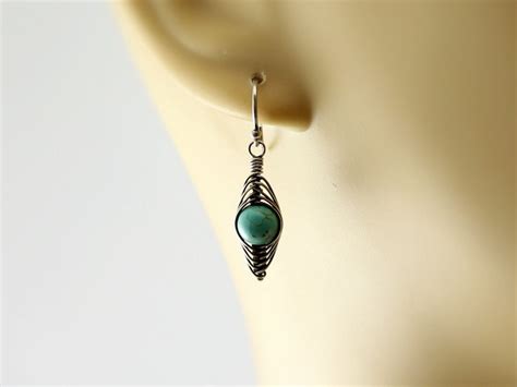 Genuine Turquoise Earrings Oxidized Sterling Silver Etsy